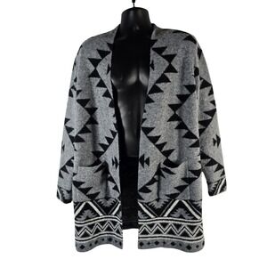 FRYE Geometric Aztec Print Open Front Cardigan‎ Sweater Gray Black XL